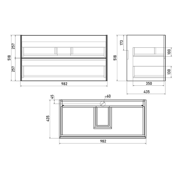 Подвесная тумба Sole Ultra 100 (2 ящ.) серая матовая