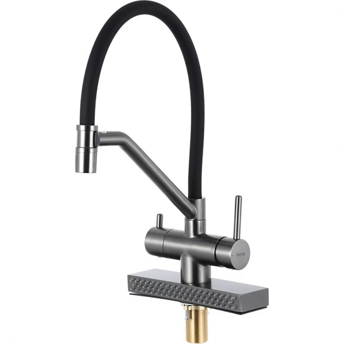 Смеситель для кухни с водопадом Gappo G4098-9 оружейная сталь