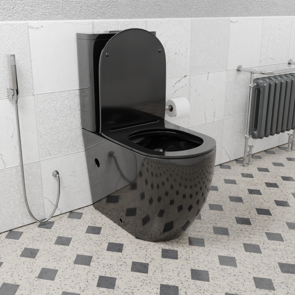 Унитаз-компакт напольный CeramaLux NS 2176-18 черный глянцевый