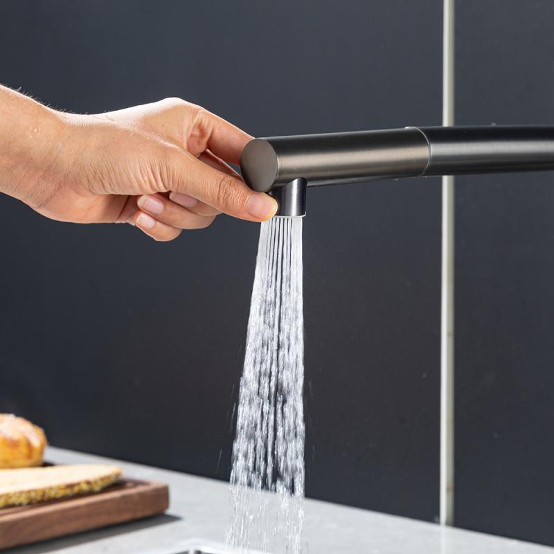 Вытяжной смеситель для кухни Frap H97 F6096-9 оружейная сталь