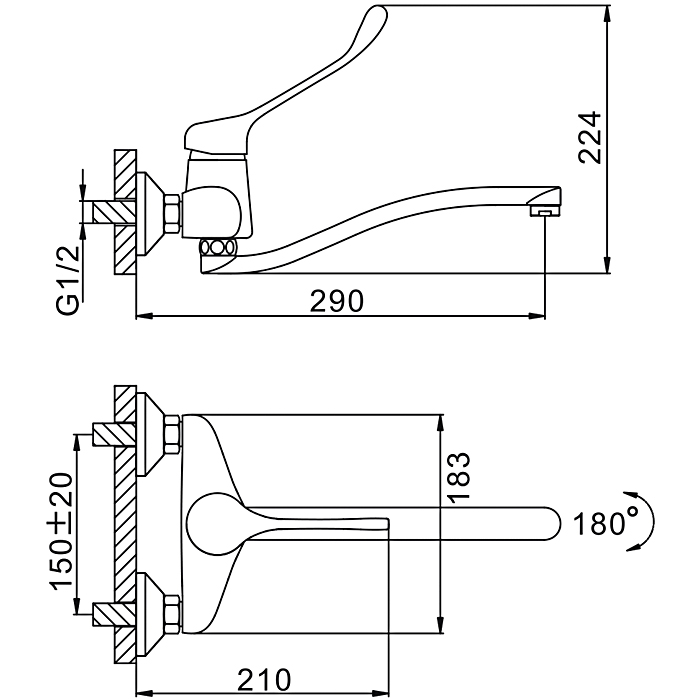 Настенный локтевой смеситель для кухни Frap F4654