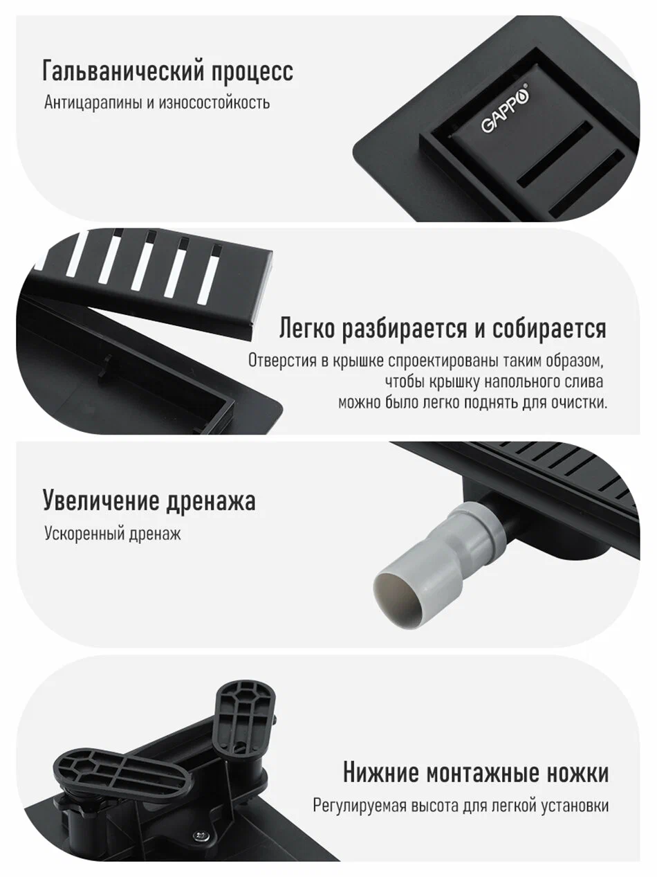 Душевой трап 70 см с комбинированным затвором Gappo G87007-56 черный