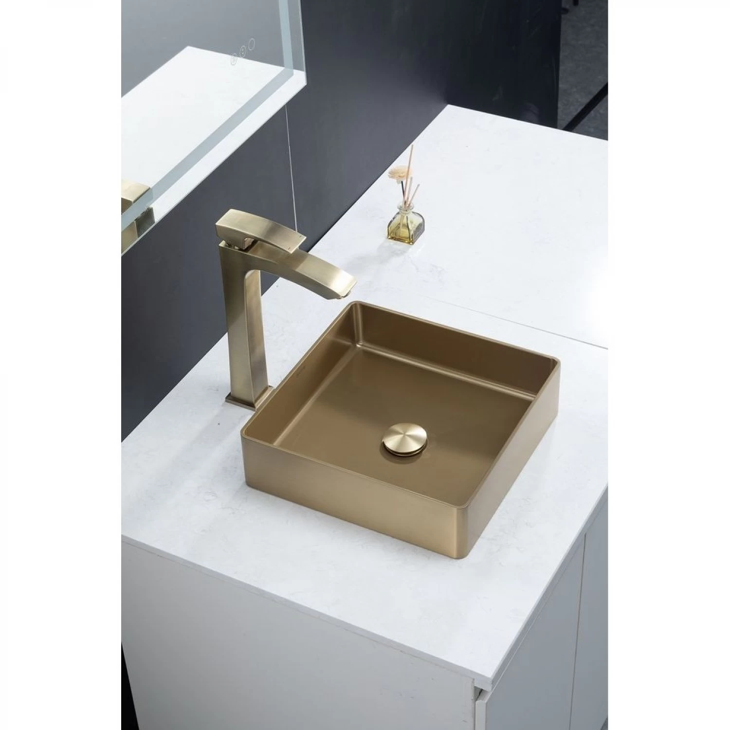 Накладная раковина 36*36 с донным клапаном Gappo GX201-3 золотой сатин