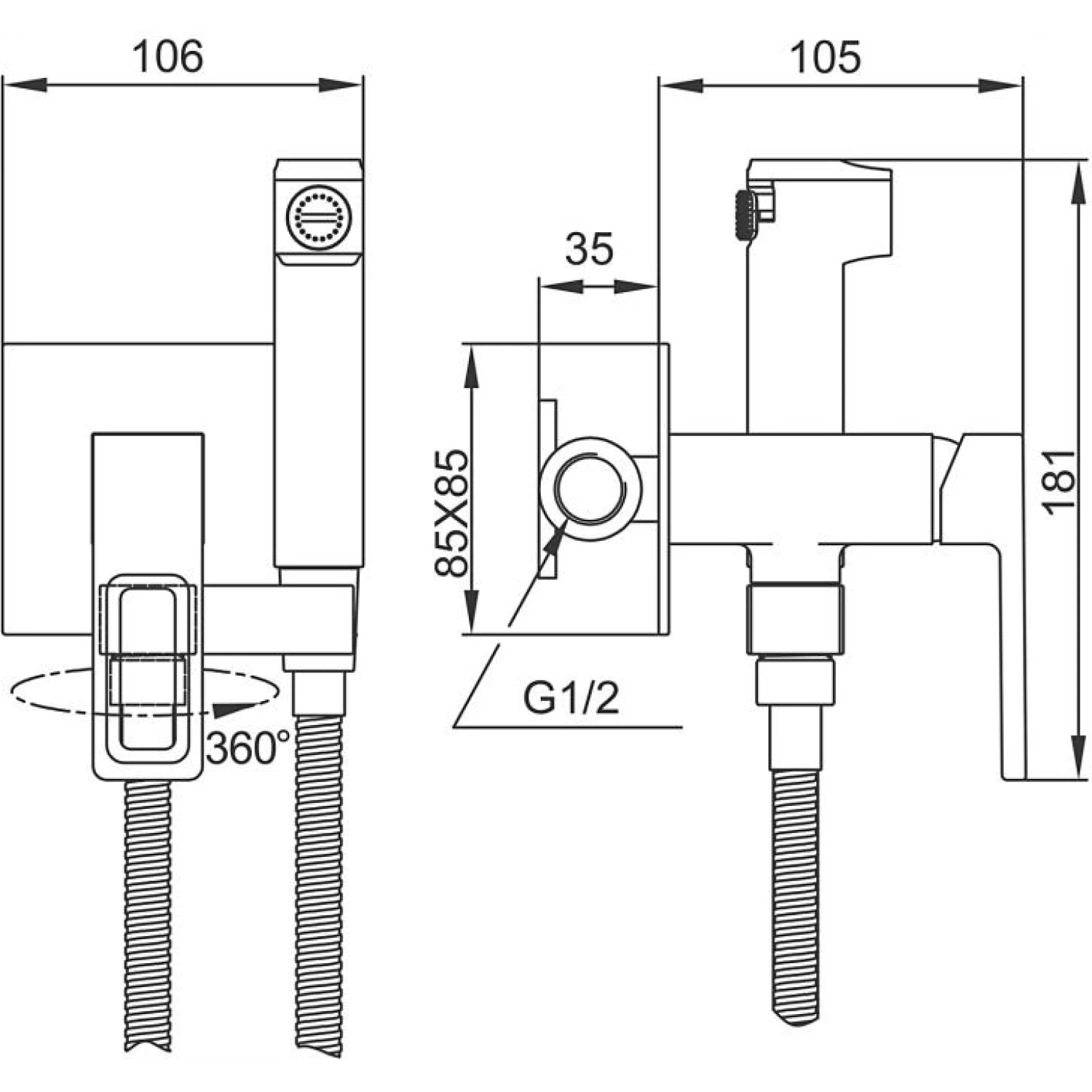 Гигиенический душ встраиваемый Gappo G17-9 G7217-19 оружейная сталь