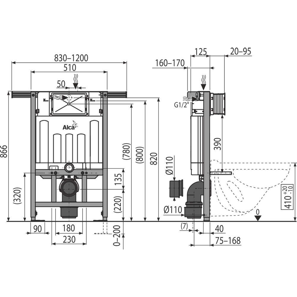 Инсталляция для подвесного унитаза Alcaplast Jadromodul AM102/850