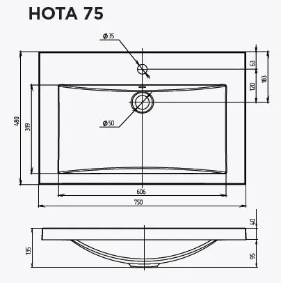 Раковина 1Marka Нота New Polytitan 75