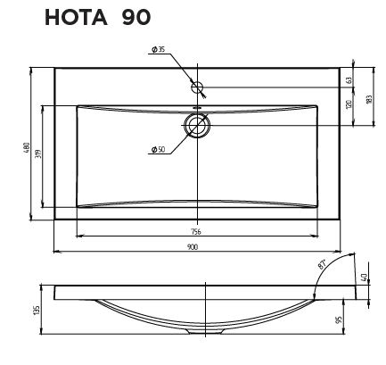 Раковина 1Marka Нота New Polytitan 90