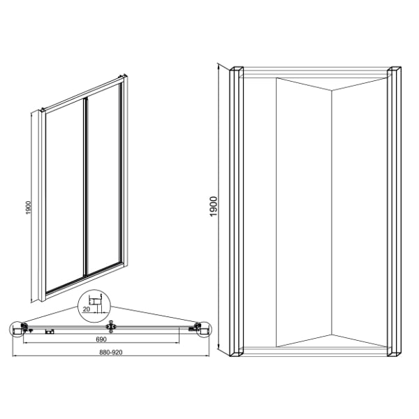 Дверь в нишу сдвижная Sole Vega 90*190