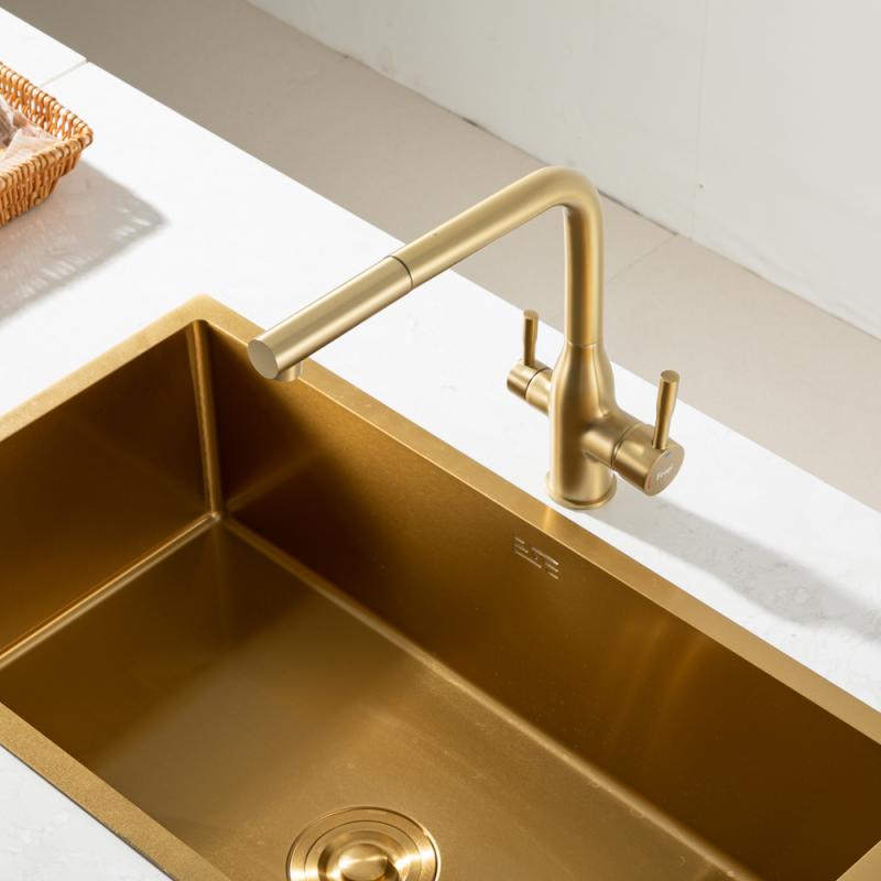 Вытяжной смеситель для кухни с фильтром Frap H96 F4396-33 золотой сатин