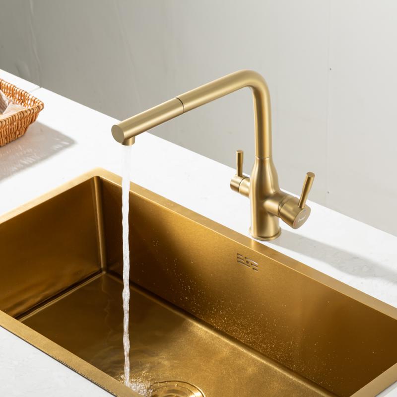 Вытяжной смеситель для кухни с фильтром Frap H96 F4396-33 золотой сатин