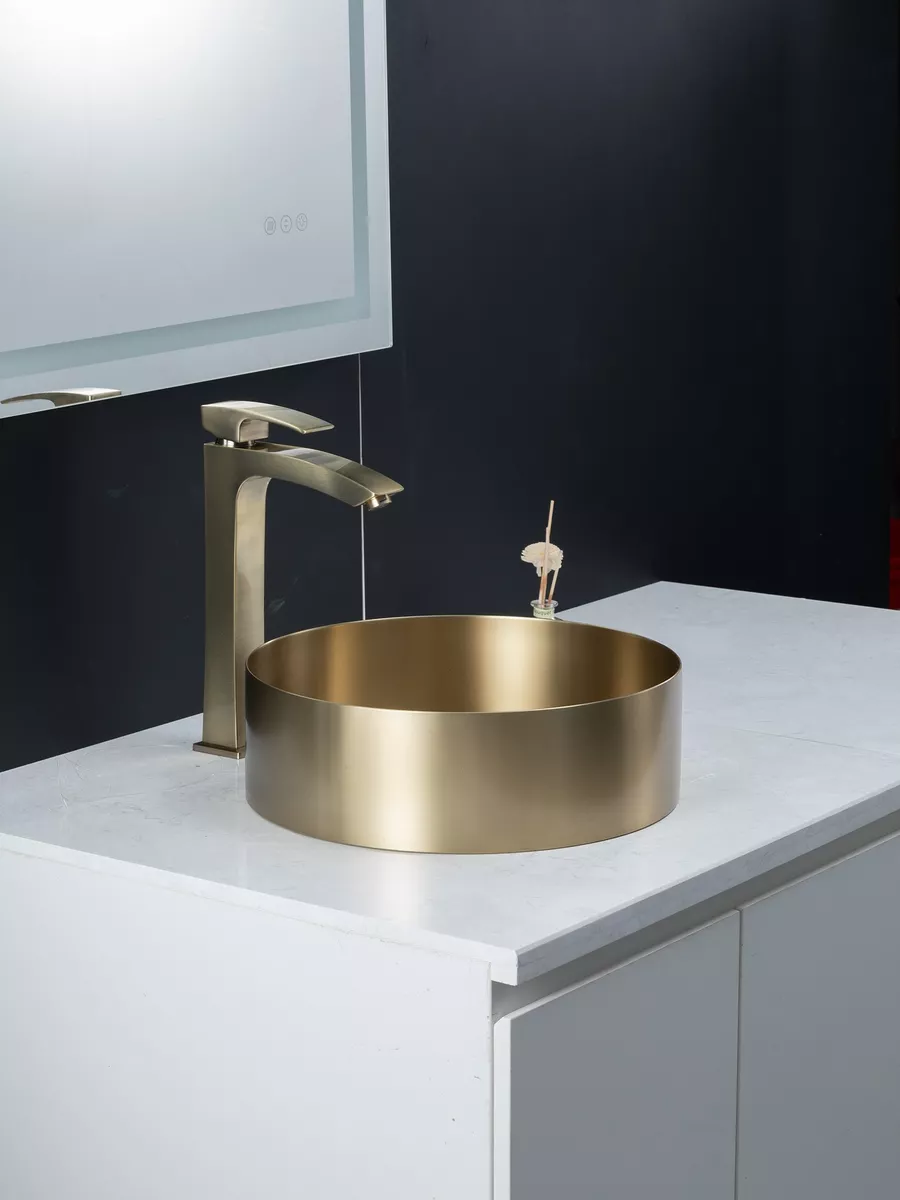 Накладная раковина D40 с донным клапаном Gappo GX101-3 золотой сатин