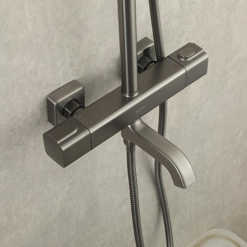 Душевая система с термостатом Gappo G91 G2491-9 оружейная сталь