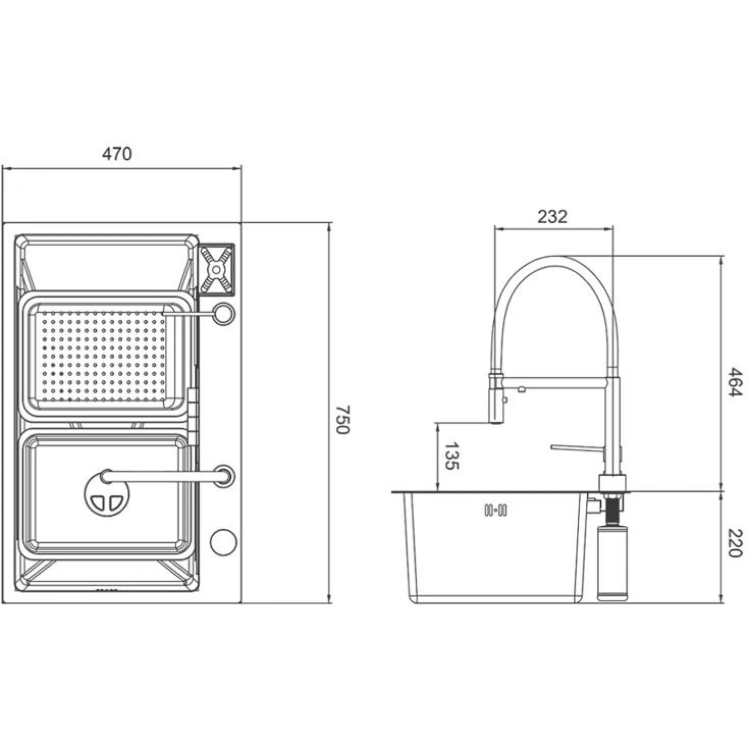 Многофункциональная мойка для кухни Gappo G7547-15 сталь