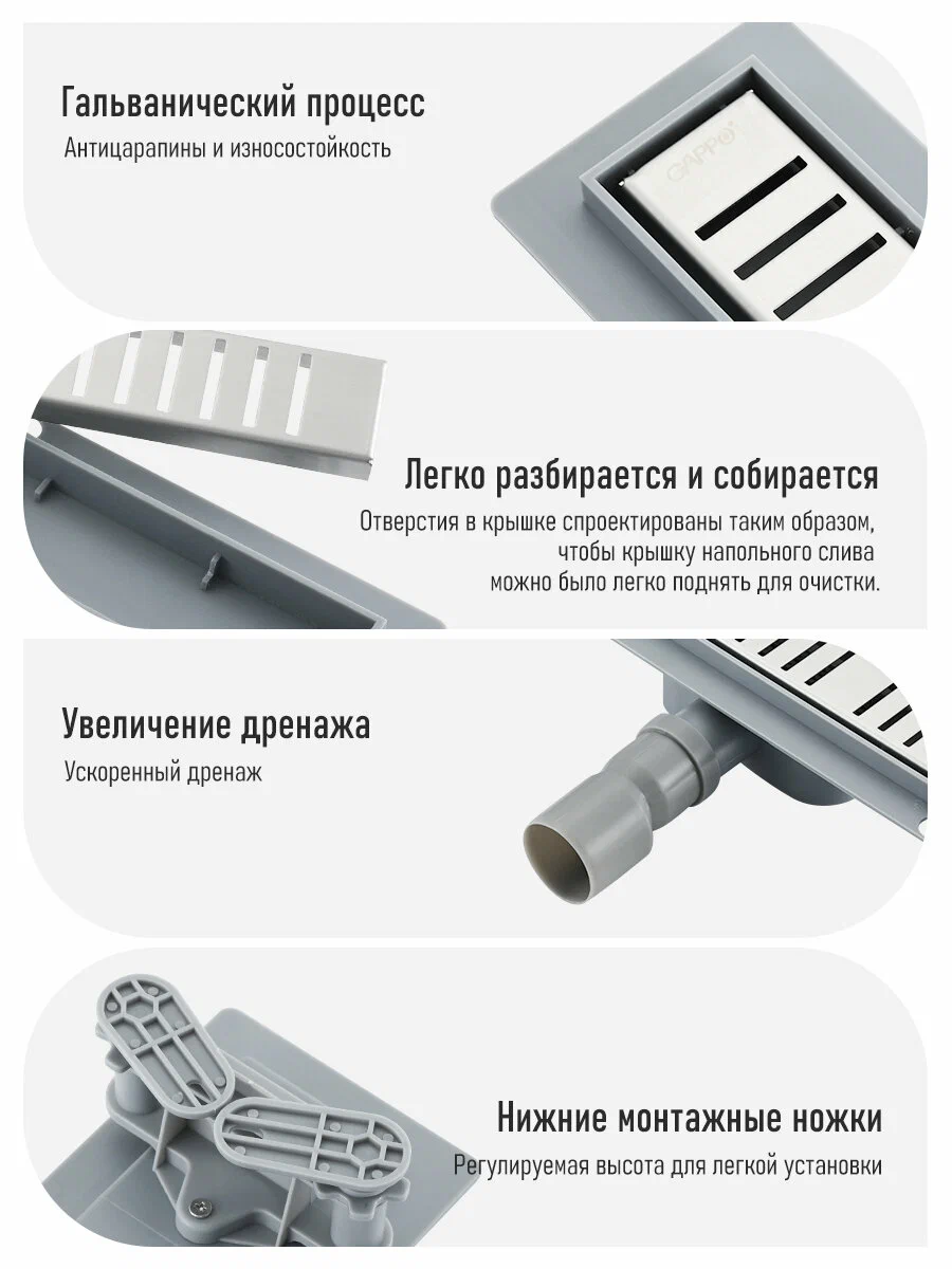 Душевой трап 70 см с комбинированным затвором Gappo G87007-5 сталь