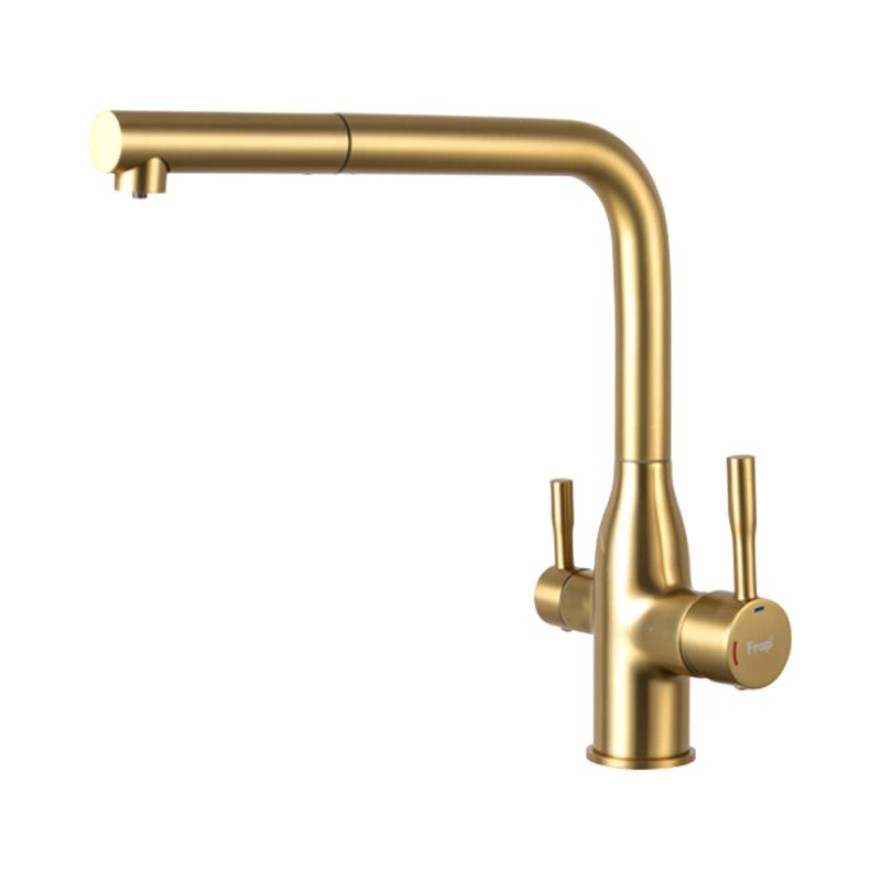 Вытяжной смеситель для кухни с фильтром Frap H96 F4396-33 золотой сатин