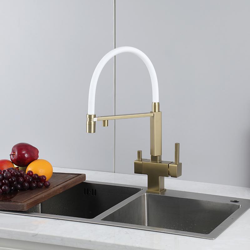 Смеситель для кухни с фильтром Gappo G95 G4395-53 золотой сатин