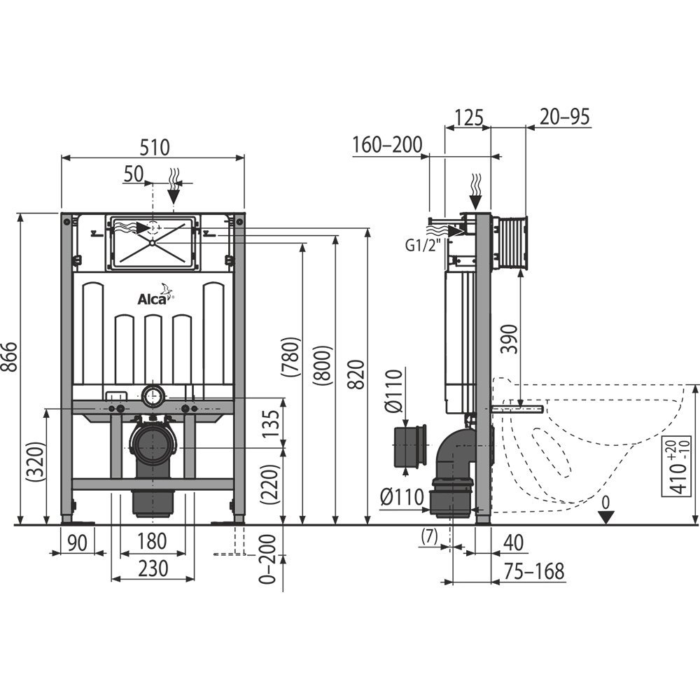 Инсталляция для подвесного унитаза Alcaplast Sadromodul AM101/850-0001 (высота монтажа 0,85 м)