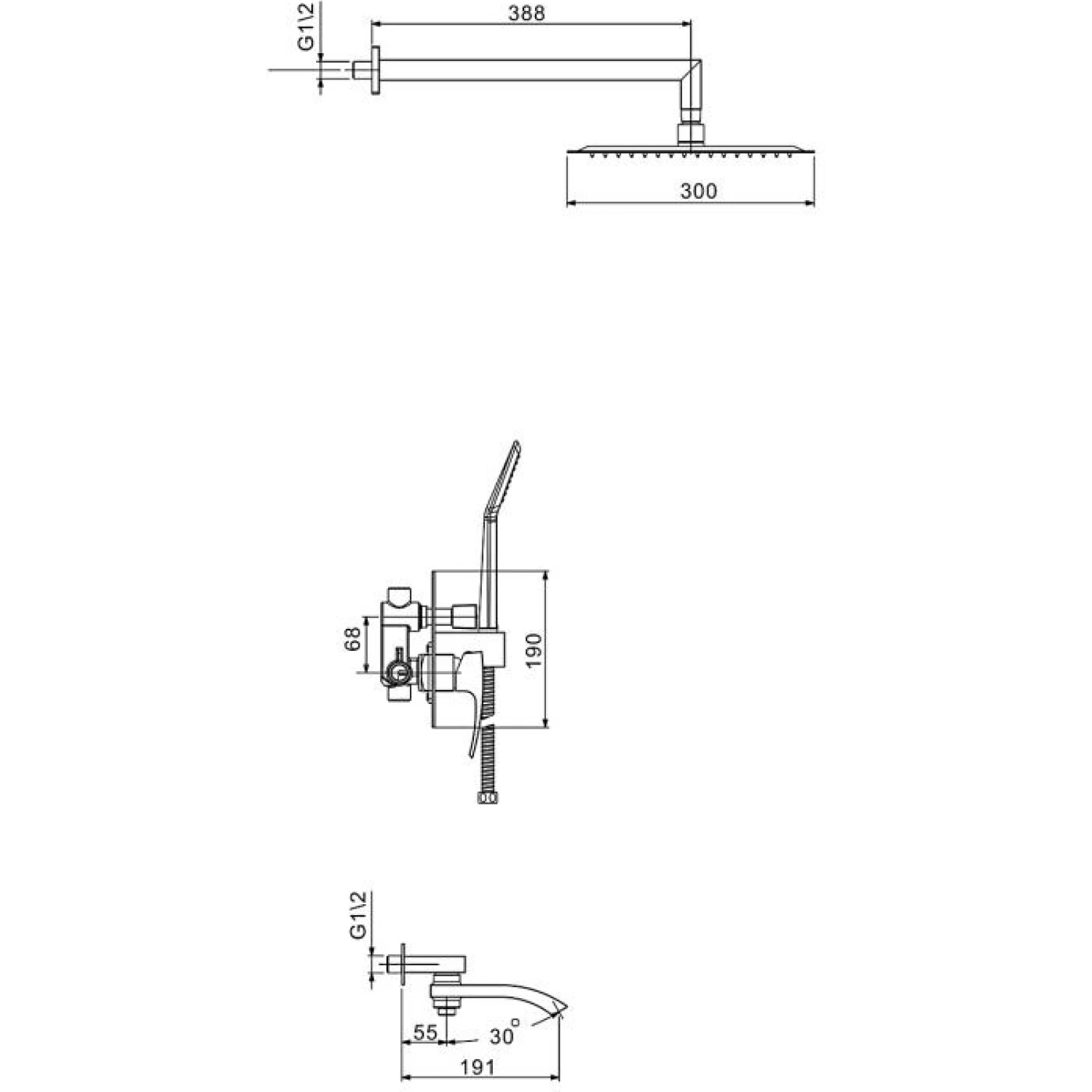 Встраиваемая душевая система Gappo G07-9 G7107-9 оружейная сталь