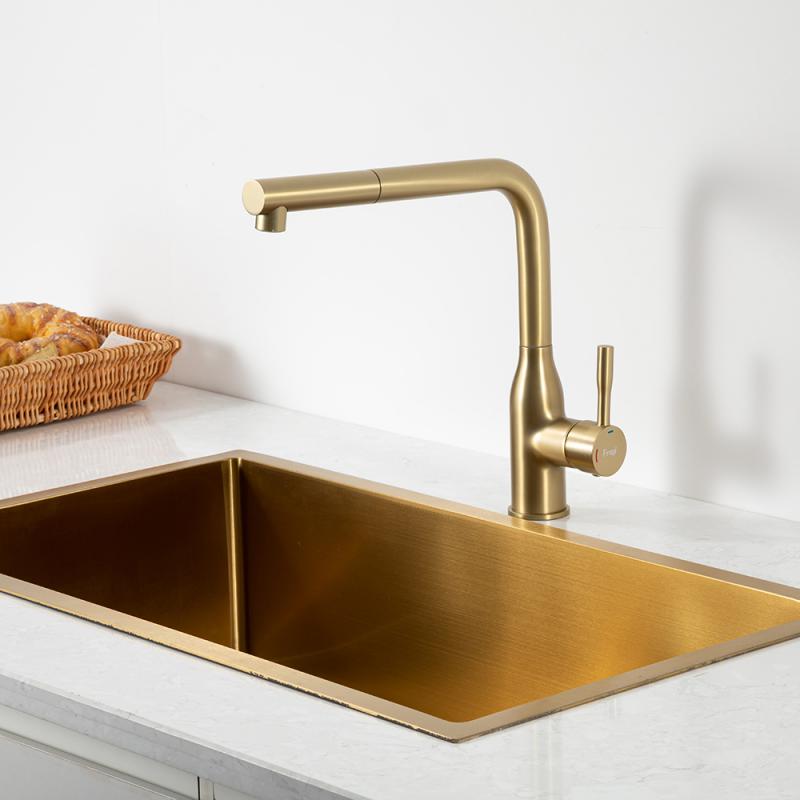 Вытяжной смеситель для кухни Frap H97 F6096-3 золотой сатин