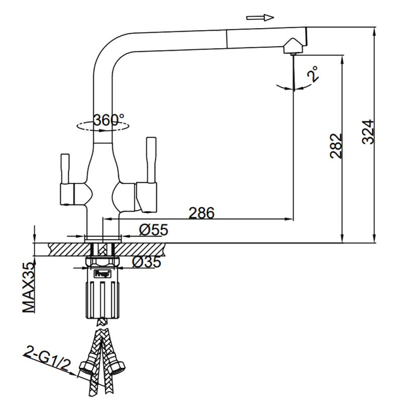 Вытяжной смеситель для кухни с фильтром Frap H96 F4396-36 черный