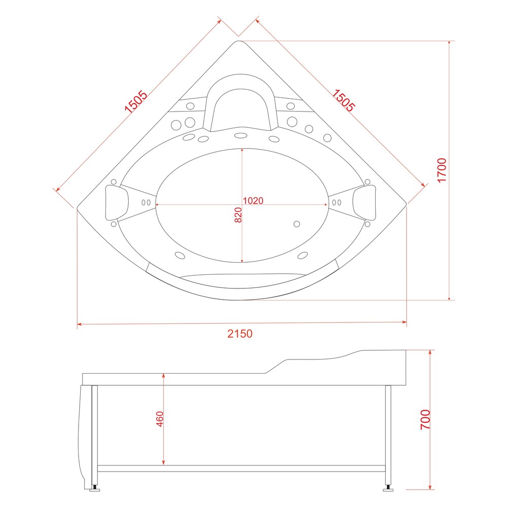 Гидромассажная ванна EvaGold OLB-806 155*155