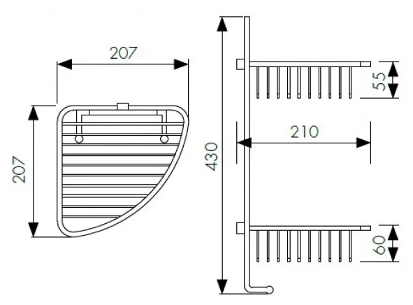 Полка настенная (двойная) угловая Kaiser KH-5070 204*204*430*60 хром