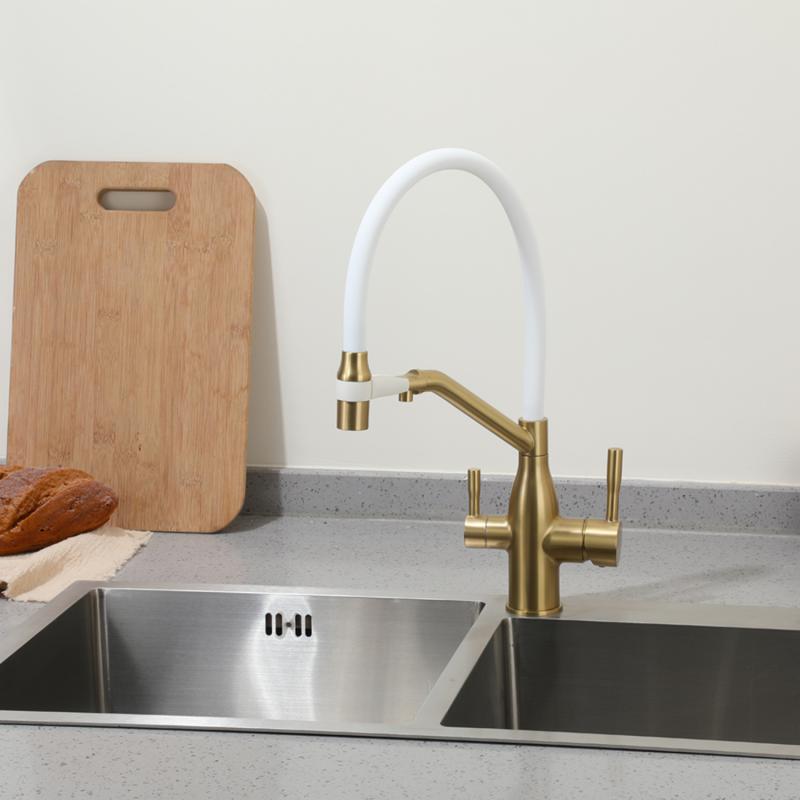 Смеситель для кухни с фильтром Frap H97 F4397-3 золотой сатин