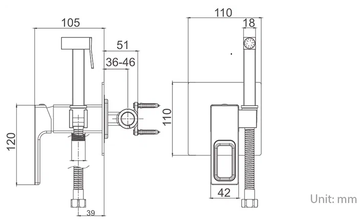 Встраиваемый гигиенический душ Gappo G17-9 G7217-9 оружейная сталь
