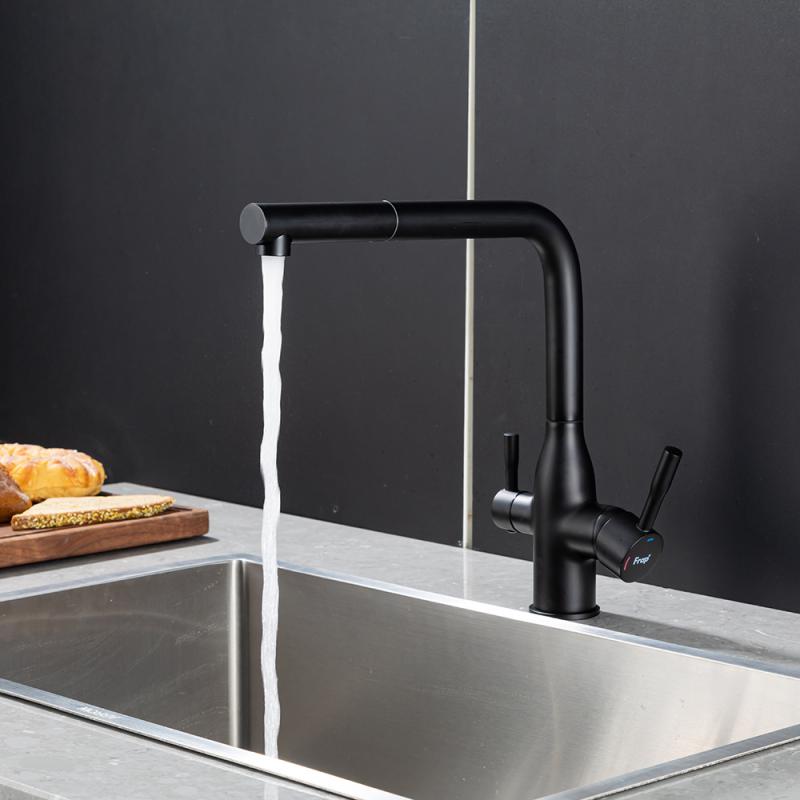 Вытяжной смеситель для кухни с фильтром Frap H96 F4396-36 черный