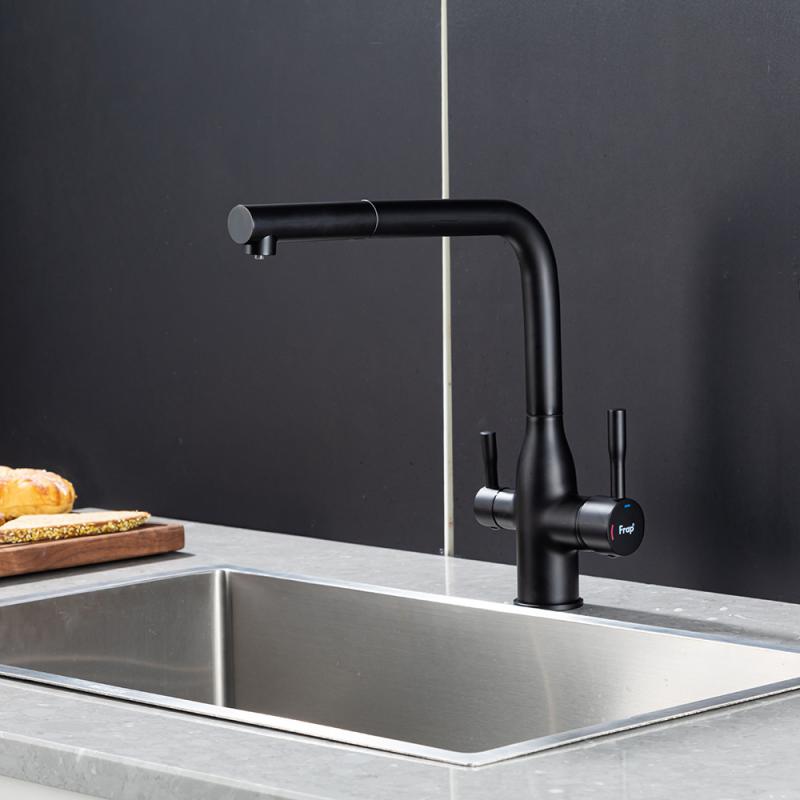 Вытяжной смеситель для кухни с фильтром Frap H96 F4396-36 черный