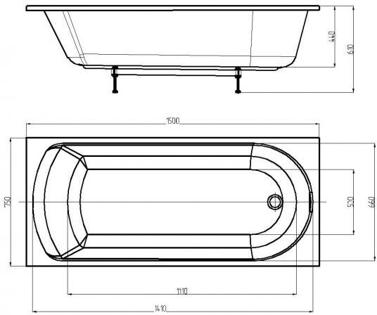 Акриловая ванна Aquatek Ника 150*75