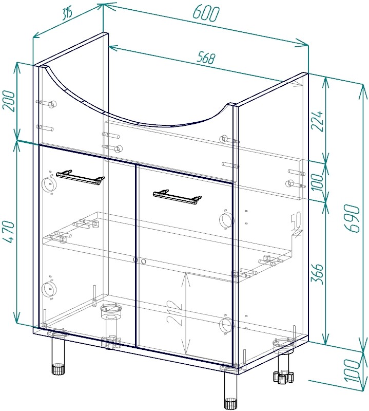 Напольная тумба EvaGold Natura 65 (Элеганс 65) в разборе