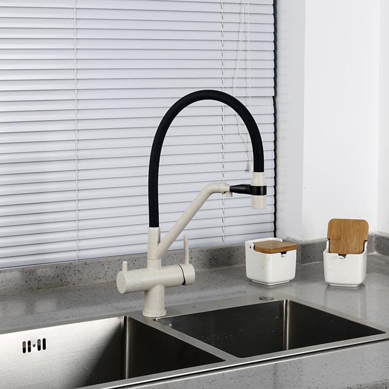 Смеситель для кухни с гибким изливом и фильтром Gappo G4398-81 песочный-черный