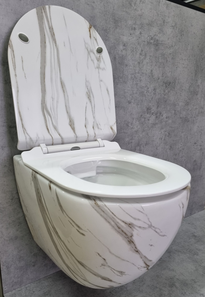 Подвесной унитаз CeramaLux 2213-K белый мрамор