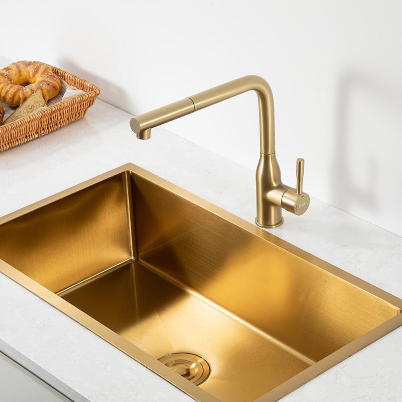 Вытяжной смеситель для кухни Frap H97 F6096-3 золотой сатин