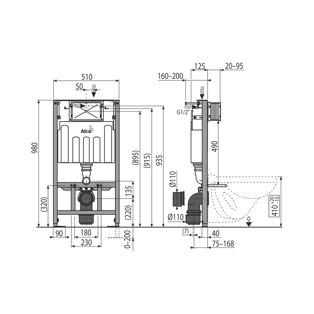 Инсталляция для подвесного унитаза Alcaplast Sadromodul AM101/1000
