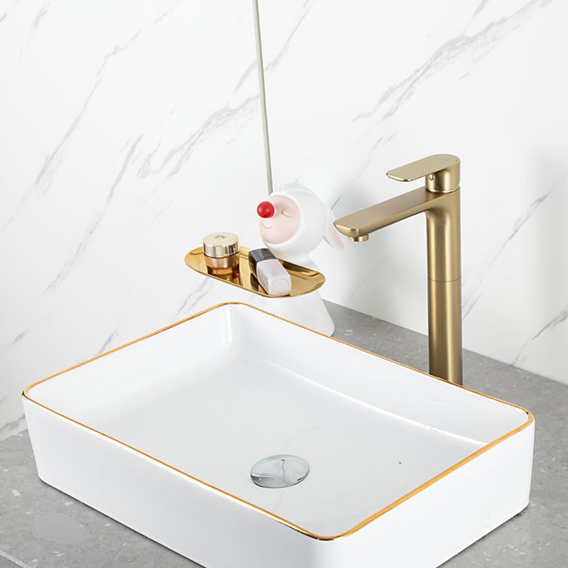 Высокий смеситель для раковины Gappo G48-3 G1048-32 золотой сатин