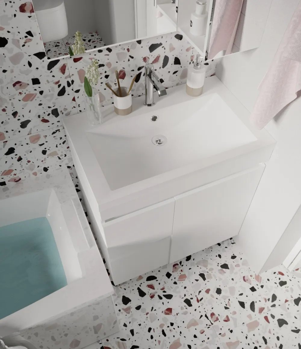 Тумба 1Marka Cube 75Н 2в.я 1д Белый глянец