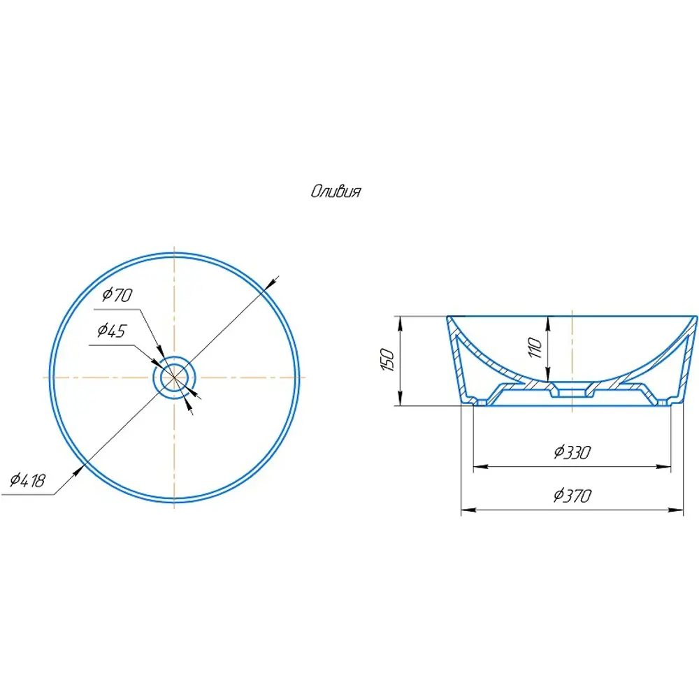 Раковина Kirovit Оливия 41,5*41,5 на столешницу