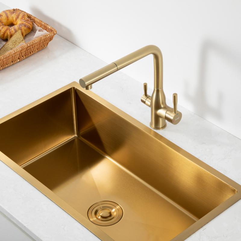 Вытяжной смеситель для кухни с фильтром Frap H96 F4396-33 золотой сатин