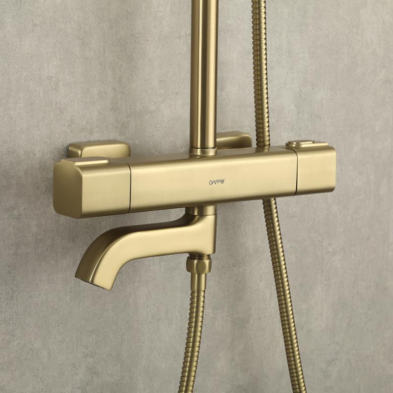 Душевая система с термостатом Gappo G91 G2491-3 золотой сатин