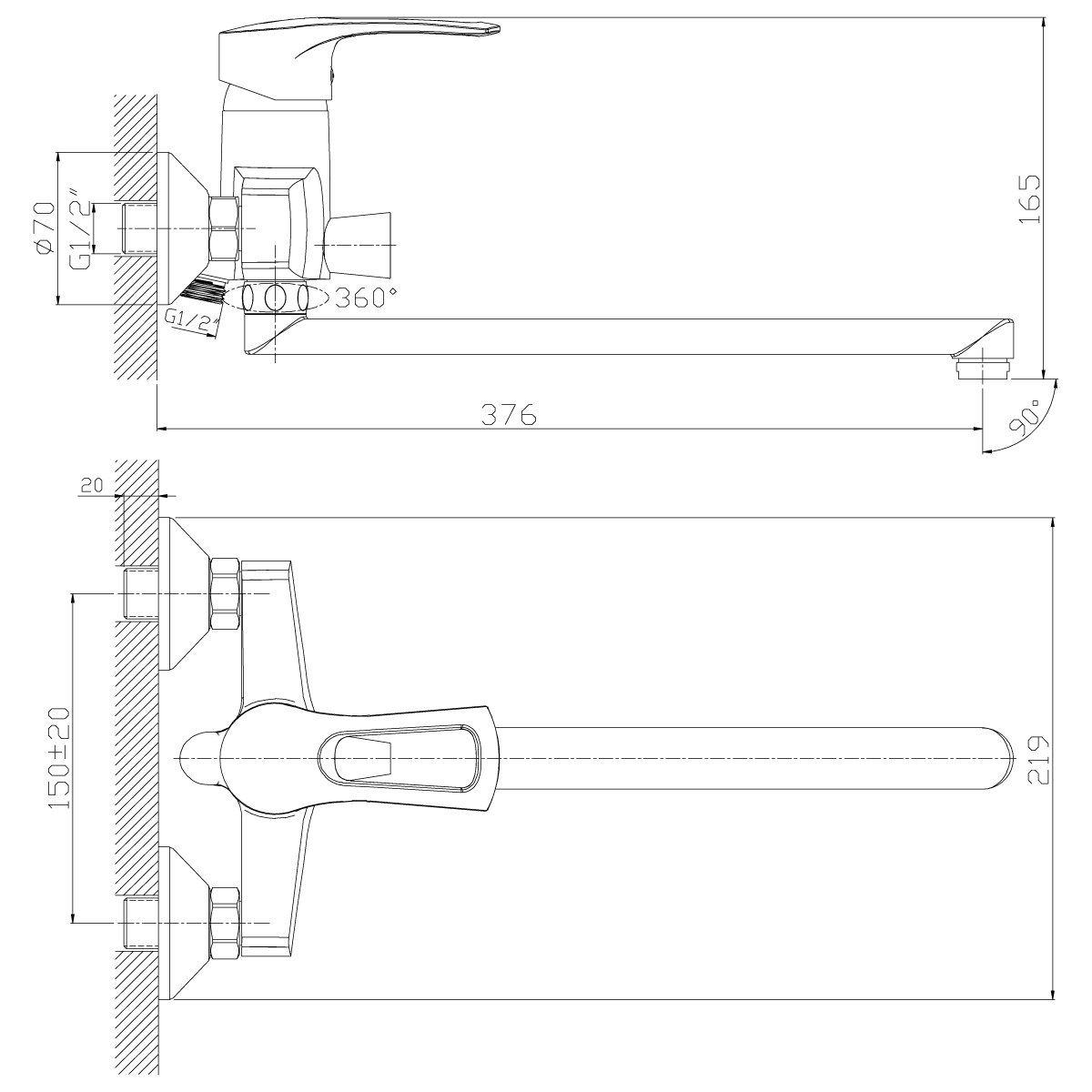 Смеситель Rossinka T40-32 для ванны универсальный