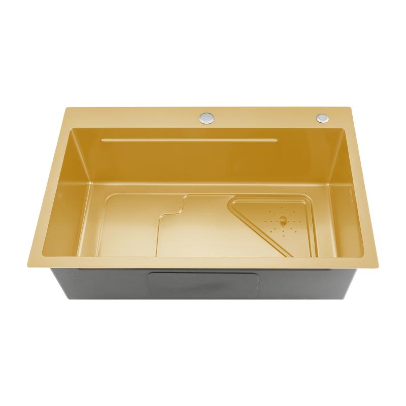 Мойка для кухни с коландером из нержавеющей стали Gappo G7246-3 золотой сатин