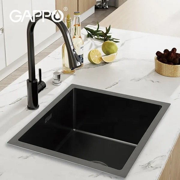 Мойка для кухни с коландером из нержавеющей стали Gappo GS4444-6 черная