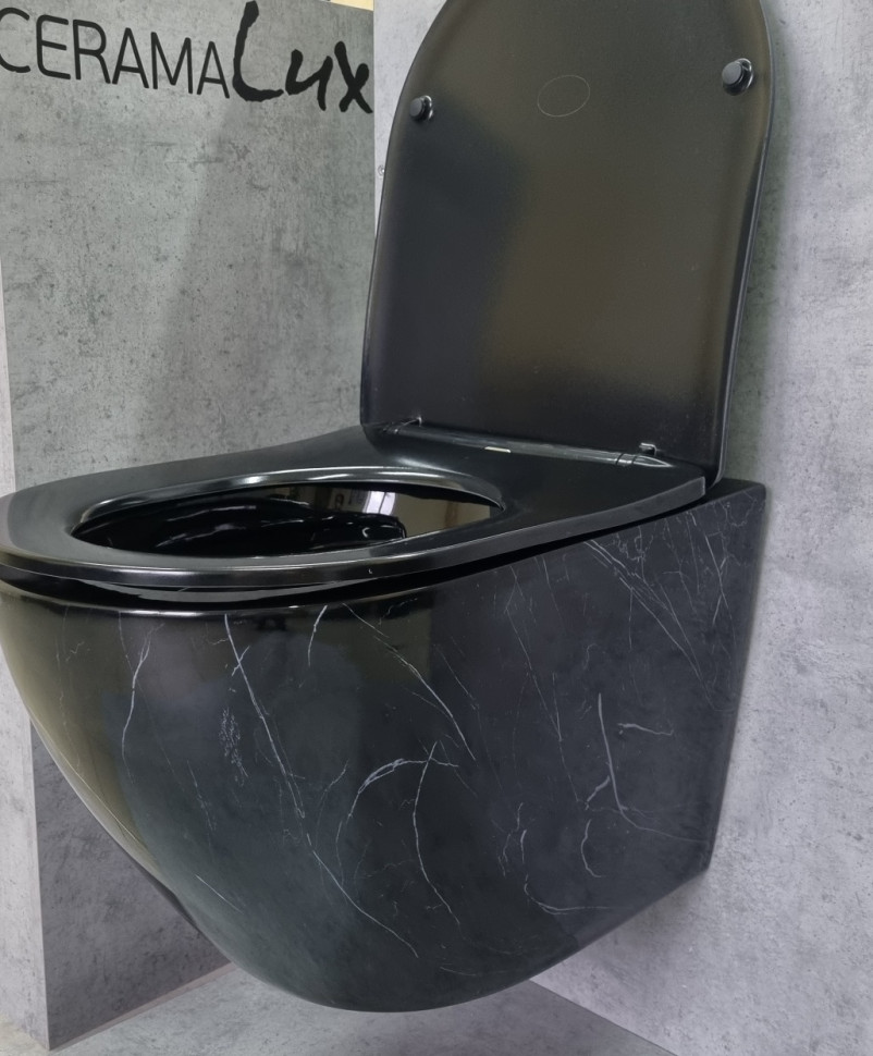 Подвесной унитаз CeramaLux 2212BM черный мрамор