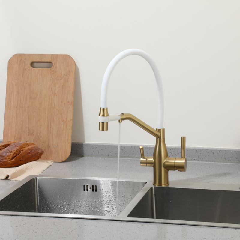 Смеситель для кухни с фильтром Frap H97 F4397-3 золотой сатин