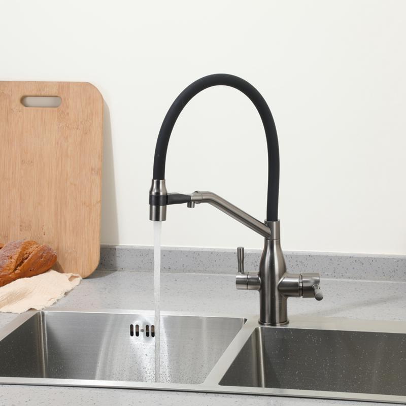 Смеситель для кухни с фильтром Frap H97 F4397-9 оружейная сталь