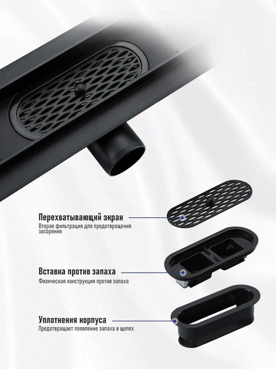 Душевой трап 70 см с комбинированным затвором Gappo G87007-56 черный