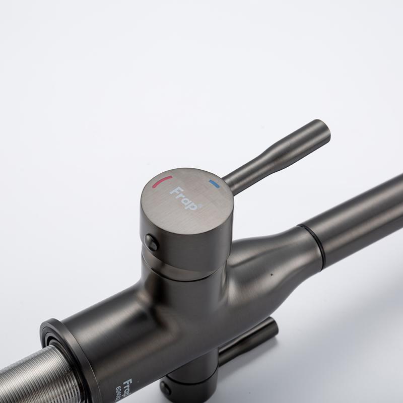 Вытяжной смеситель для кухни с фильтром Frap H96 F4396-39 оружейная сталь