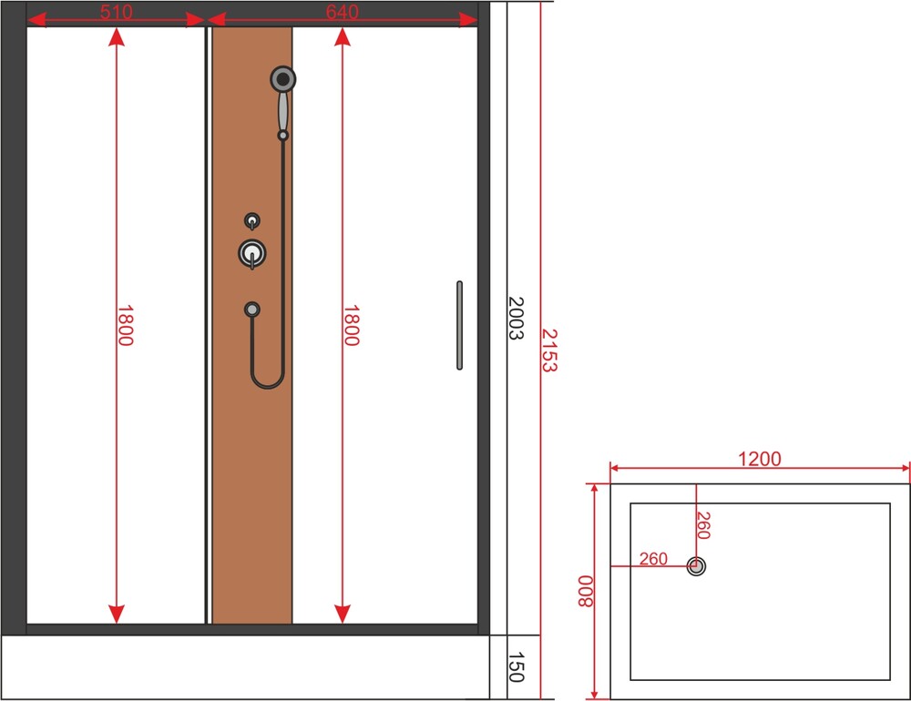 Душевая кабина EvaGold 1806B бамбук 80*120*215